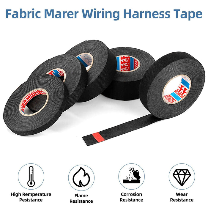 PK TOOLS 10PC Tape Black Wiring Harness High Temp 105°C Cloth Tape Cable Looms
