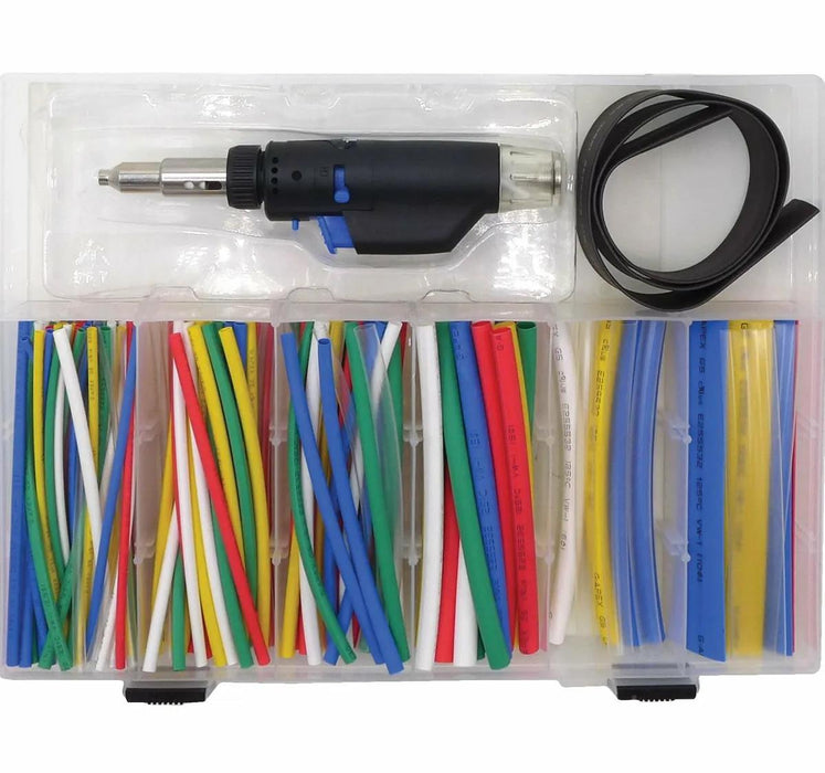 GAS TORCH WITH ASSORTED COLOURS HEAT SHRINK TUBING SET 140 PIECES