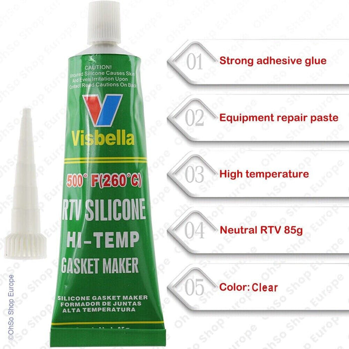 Visbella Hi Temp Clear RTV Silicone Gasket Maker Sealant 315degC 85g Automotive