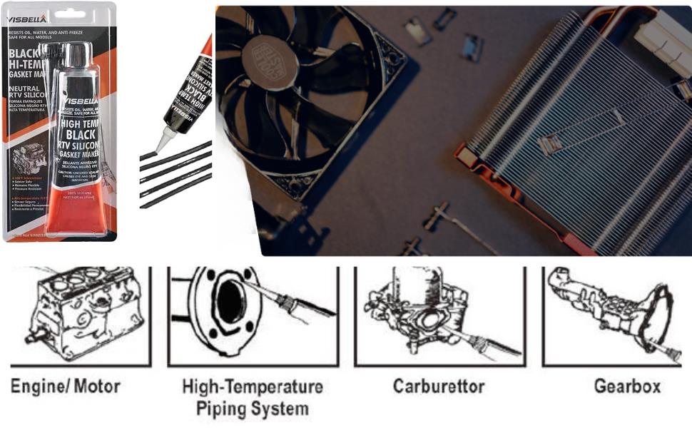 Visbella Hi Temp BLACK RTV Silicone Gasket Maker Sealant 315degC 85gr Automotive