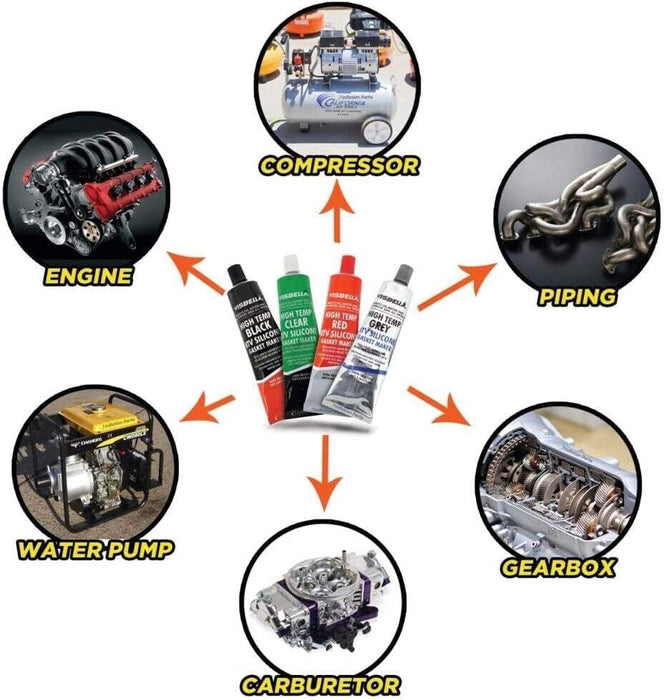 Visbella Hi Temp BLACK RTV Silicone Gasket Maker Sealant 315degC 85gr Automotive