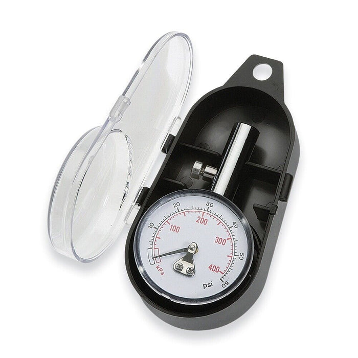 Hard Unit 4WD Tyre Pressure Gauge Kit 2" Dial 0 - 60 PSI Straight Valve + Case