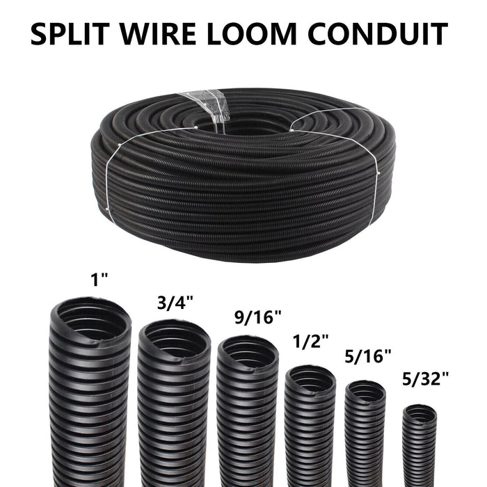 Split Wire Sleeve Tube Loom Conduit Manage Convoluted Tubing Black Multiple Size