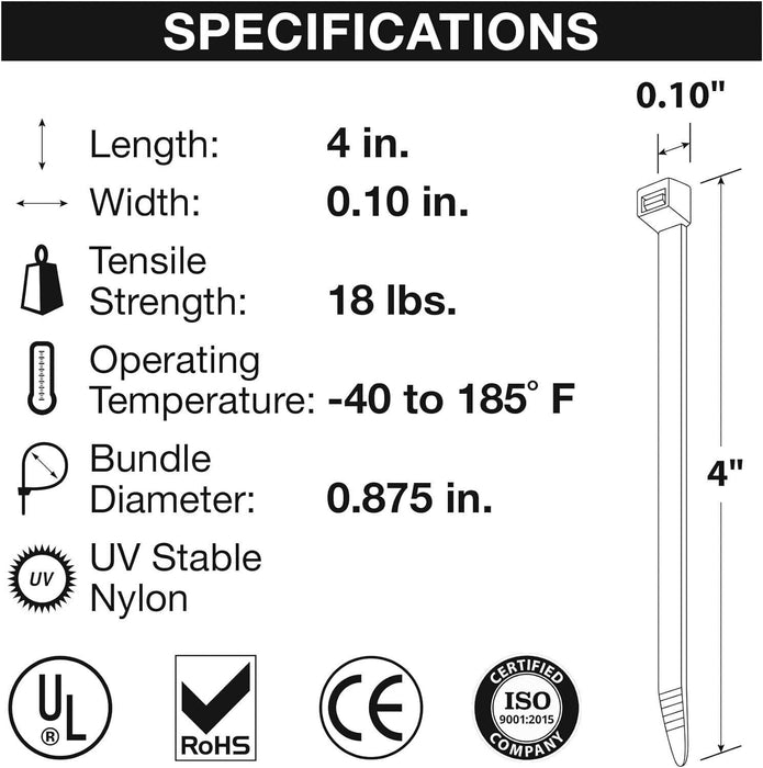 300pc Cable Ties Zip Tie Nylon UV Stabilised Plastic Electrical Wire Bundle Bulk