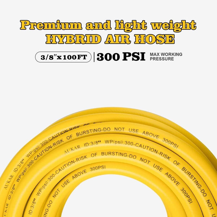 All Weather Air Hose -3/8” Hybrid Air Compressor Hose, 300 PSI Heavy Duty 15/30M