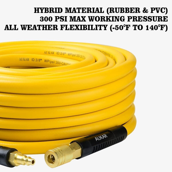 All Weather Air Hose -3/8” Hybrid Air Compressor Hose, 300 PSI Heavy Duty 15/30M