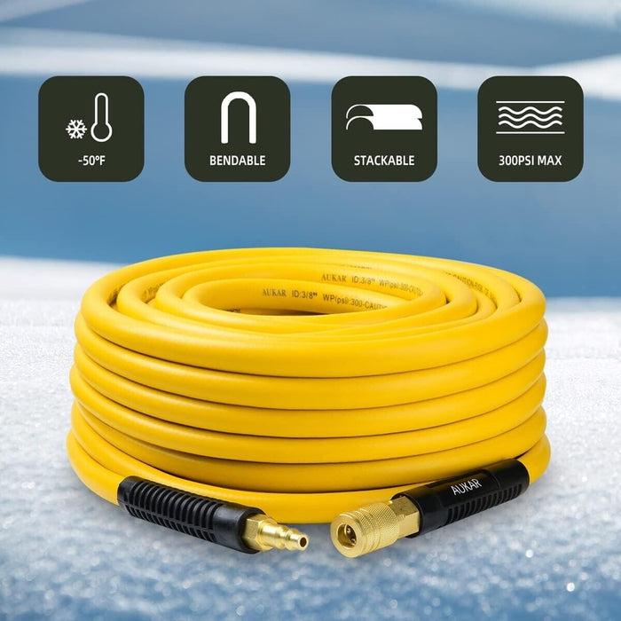 All Weather Air Hose -3/8” Hybrid Air Compressor Hose, 300 PSI Heavy Duty 15/30M