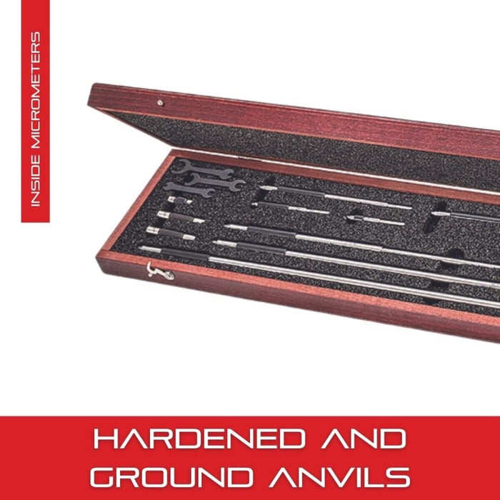 Starrett 124AZ Solid Rod Inside Micrometer Set 2-8" Range, .001" Graduation