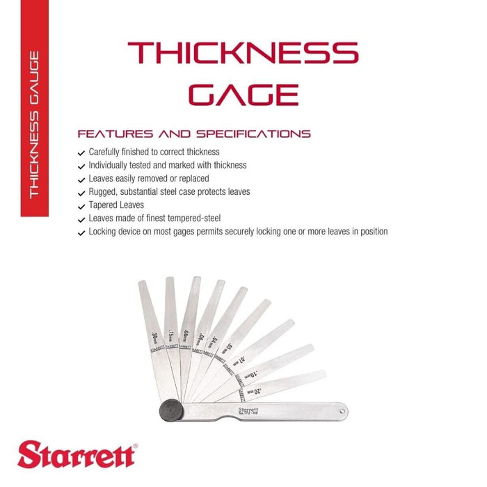 Starrett Tempered Steel Metric Thickness Gage Tapered Leaves Made in USA