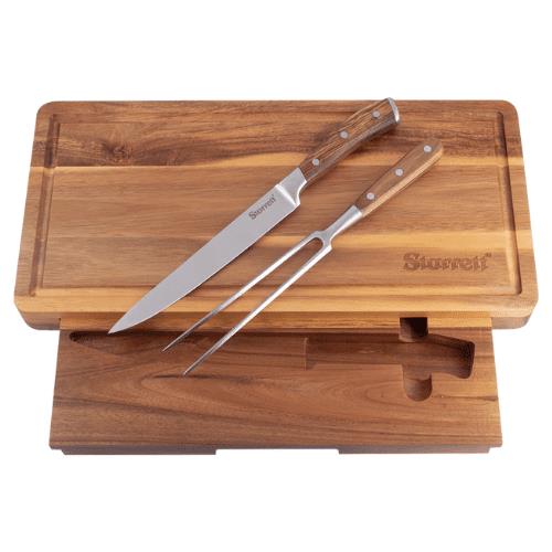 Starrett SKK-2WD Professional 2 Piece Carving Knife & Fork Set with Chopping Boa