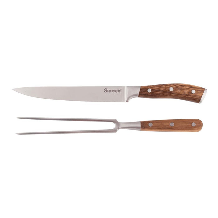 Starrett SKK-2WD Professional 2 Piece Carving Knife & Fork Set with Chopping Boa