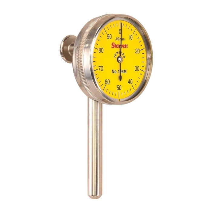 STARRETT Back Plunger Dial Indicator: 0 to 2.5 mm Range, Continuous Reading, 0-1