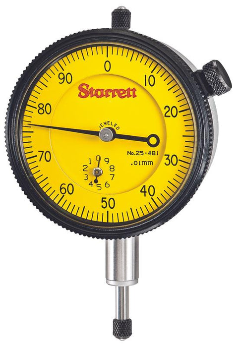 Starrett 25-481J 25 Series Dial Indicator 0-100, 0.01mm Grad Made in USA