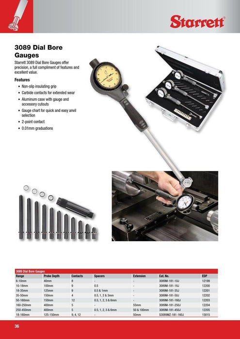 Starrett Dial Bore Gage 6-10mm Range .01mm Grad Made in USA 3089M-181-10J