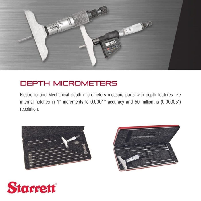 Starrett Depth Gage Micrometer Interchangeable Rods With 0 -9" Range 0.001" Grad