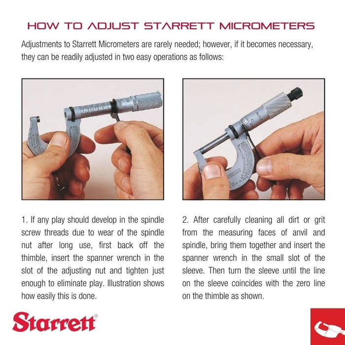 Starrett Tube Micrometer Satin Chrome Finish Advance 0-1" 001" Grad Made in USA