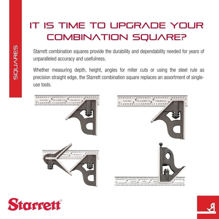 Starrett C11H-12-4R Combination Square with Square Head, 12" Made in USA