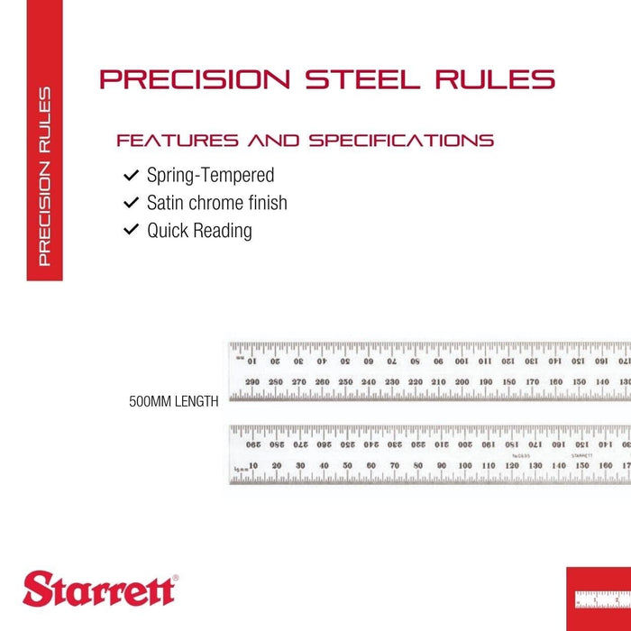 Starrett Spring Tempered Steel Rule With Millimetre Graduations 300mm Made inUSA