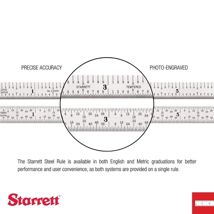 Starrett Spring Tempered Steel Rule With Millimetre Graduations 300mm Made inUSA