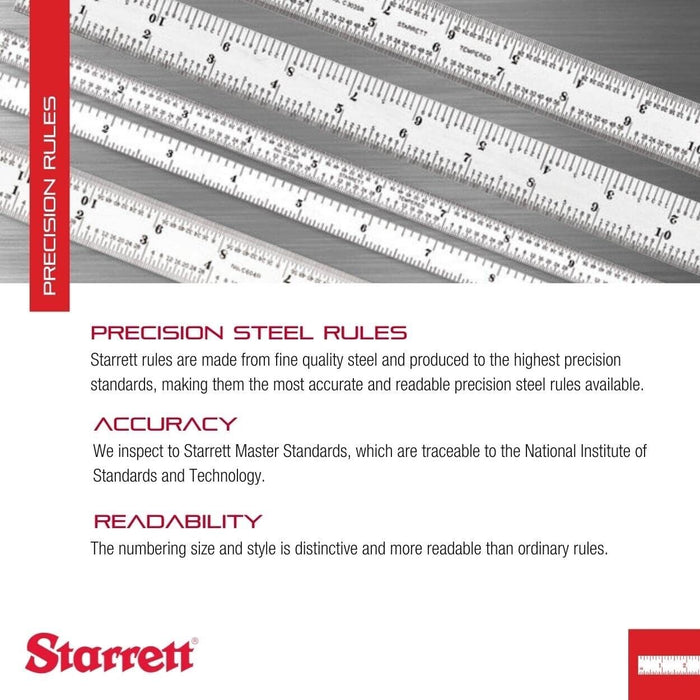 Starrett Spring Tempered Steel Rule With Millimetre Graduations 300mm Made inUSA