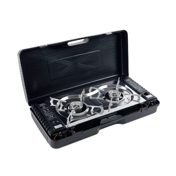 Portable Outdoor Twin Stove Camping Hiking 2 Burner Gas Stove BBQ Cooker & Plate