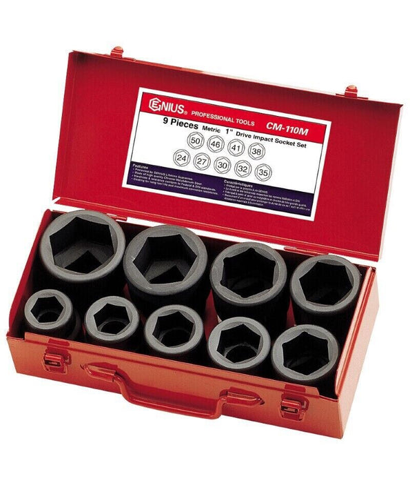 Genius Tools 9pc 1" Dr. Metric Impact Socket Set Made in Taiwan 24~50mm CM-809M - FISHER DISCOUNT