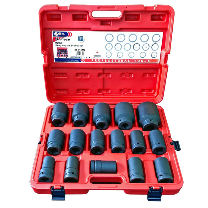 Genius Tools 16pc 1" Dr.Mertic DEEP  Impact Socket Set Made in Taiwan 24-65mm