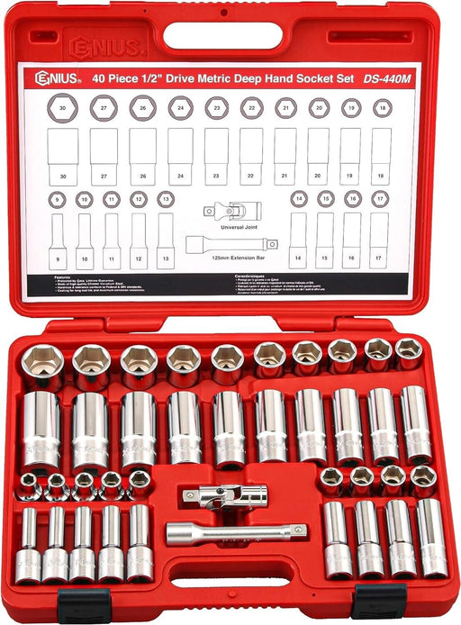 Genius Tools 40PCS 1/2" Dr Metric Hand Socket Set Made in Taiwan 9-30MM DS-440M - FISHER DISCOUNT