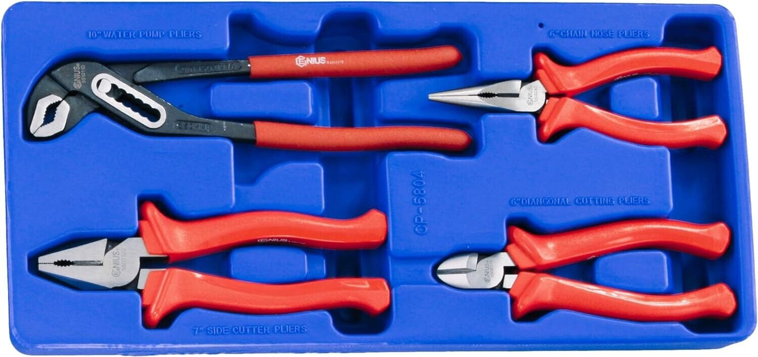 Genius Tools 4 Piece Plier Set Combination Long Nose Side Cutter Made in Taiwan