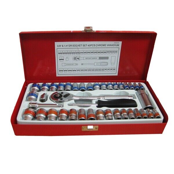 Force pro 39 Pc 1/4 & 3/8 Dr. Metric and Sae Chrome Vanadium Socket Set