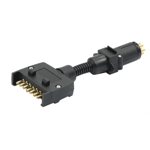 7 PIN FLAT MALE TO 7 PIN SMALL ROUND PLUG TRAILER ADAPTOR CONNECTOR SOCKET 12