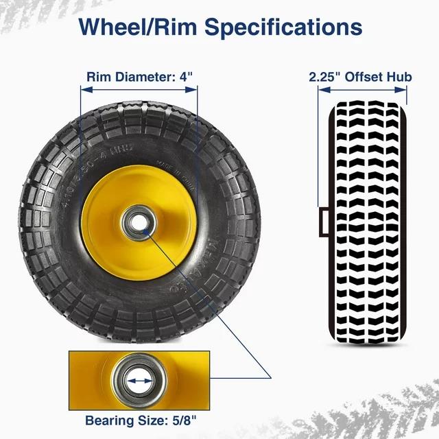 2 X 10" Heavy Duty Hand Trolley Wheel Puncture Proof No Air 16mm Shaft Wheelbarr