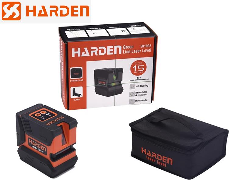 HARDEN 581002 CrossLine Laser Level Green Beam Self Levelling Waterproof
