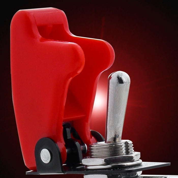 12V RED LED Lighted Toggle Switch with Safety Cover Guard ON Covered Rocker