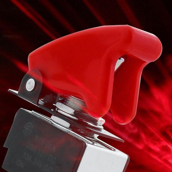 12V RED LED Lighted Toggle Switch with Safety Cover Guard ON Covered Rocker