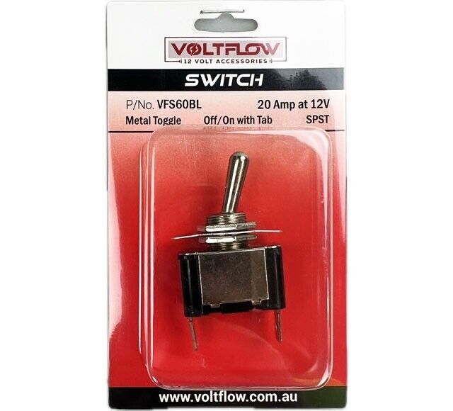 VOLTFLOW  ON/OFF/METAL TOGGLE SWITCH WITH ON/OFF/ON TAB 20 AMP 12 VOLT