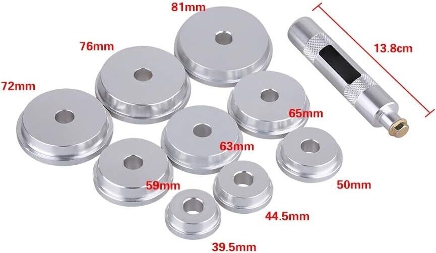 T&E Tools 10PCS Bearing Race & Seal Driver Set Made in Taiwan 40-80mm 9009