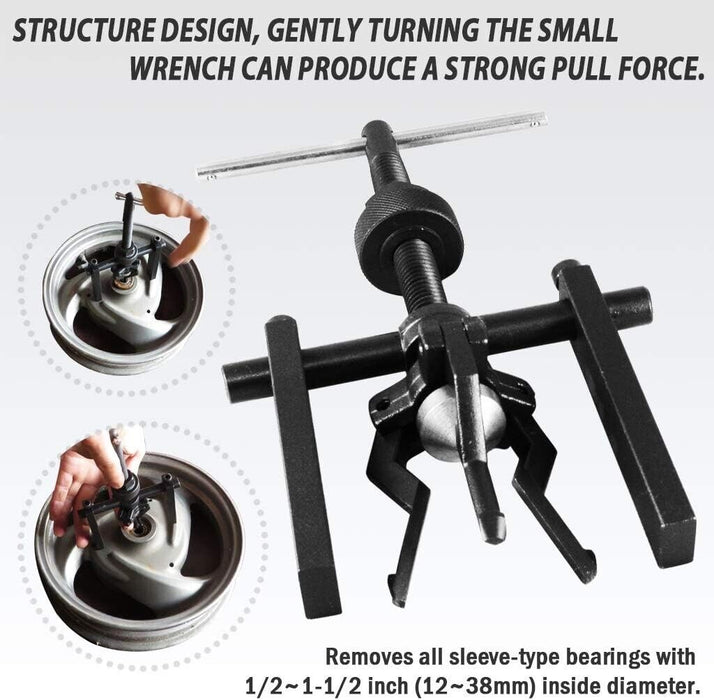 T&E Tools Pilot Bearing Puller 3 Jaws Bushing Gear Extractor Motorcycle Remover