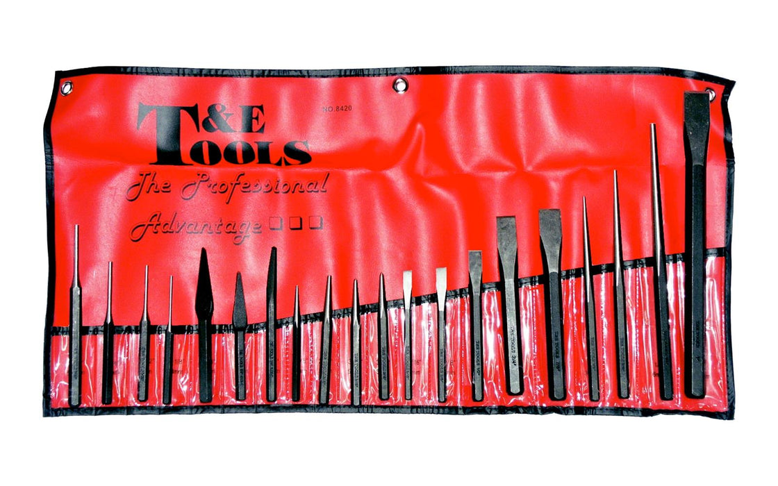 T&E Tools 20PCS Black oxide HSS2 steel  Punch & Chisel Set Made in Taiwan 8420