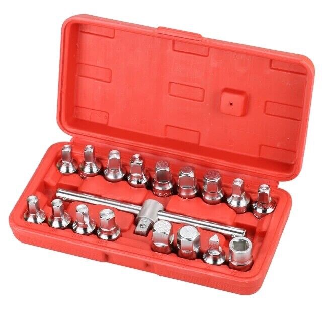 T&E Tools 15Pc. Oil Drain Plug  Socket  Set Made in Taiwan