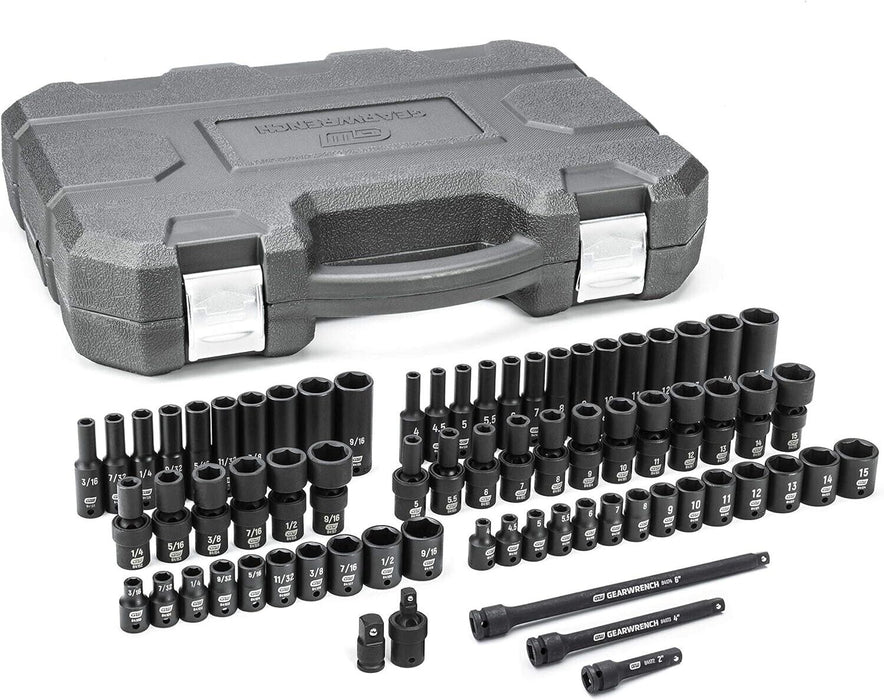 T&E Tools 74Pc 1/4"Dr Standard & Deep Universal Impact Socket Set Made in Taiwan