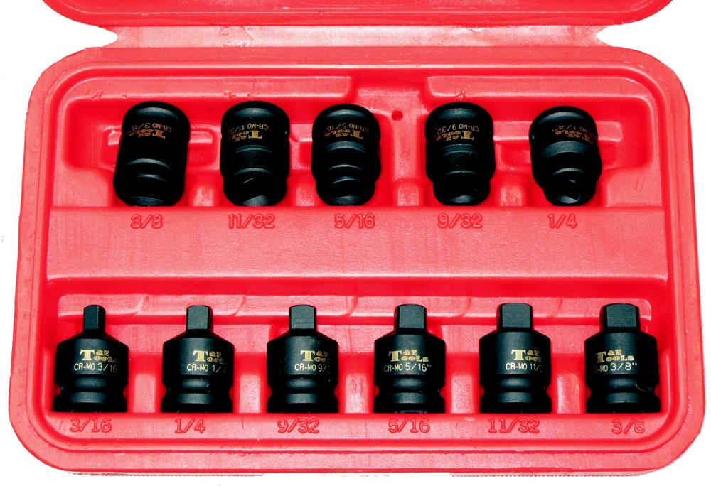 T&E Tools 11PCS 3/8" Dr Square Pipe Plug Sockets (Male & Female) Made in Taiwan