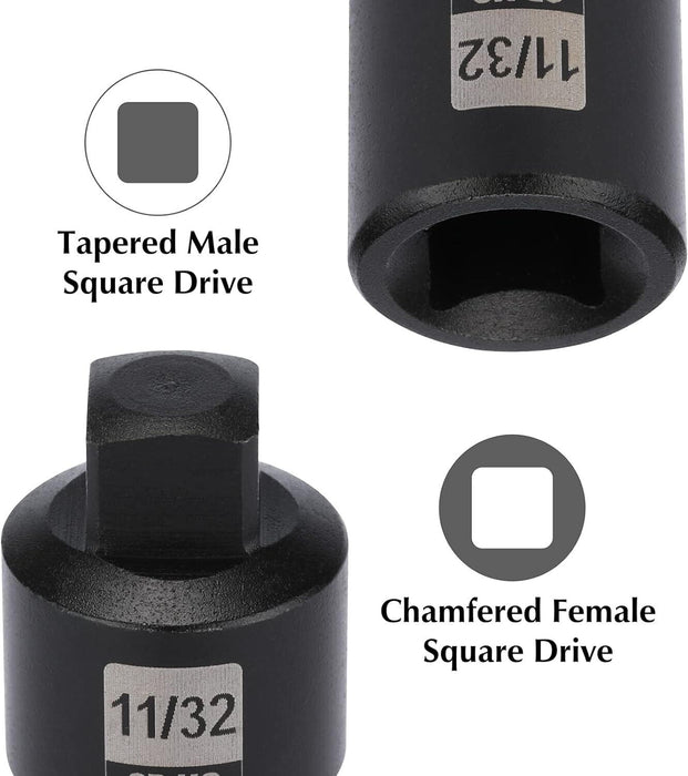 T&E Tools 11PCS 3/8" Dr Square Pipe Plug Sockets (Male & Female) Made in Taiwan