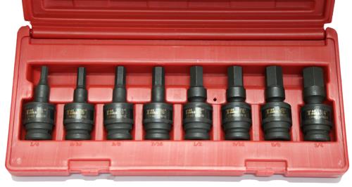 T&E Tools 8Pc 1/2"Dr. Impact Uni. In Hex Skts 1/4" -3/4" Made in Taiwan 75mmL