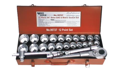 T&E Tools 27 Piece 3/4" Drive SAE/Metric Master Socket Set Made in Taiwan