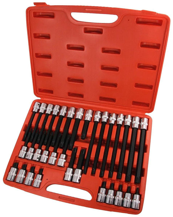 T&E Tools 32PCS 1/2"DR Ribe Socket Set Made in Taiwan M5-M14 50/100/140/200mmL