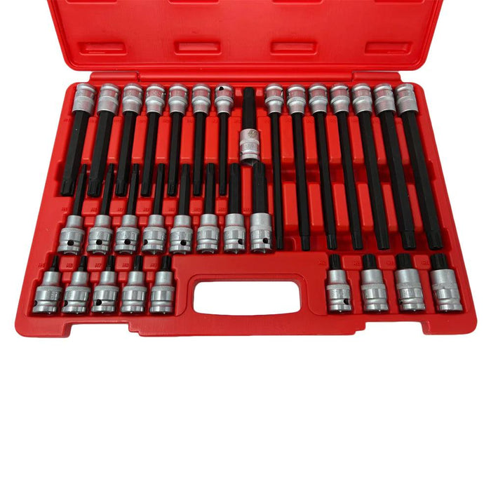 T&E Tools 32PCS 1/2"DR Ribe Socket Set Made in Taiwan M5-M14 50/100/140/200mmL